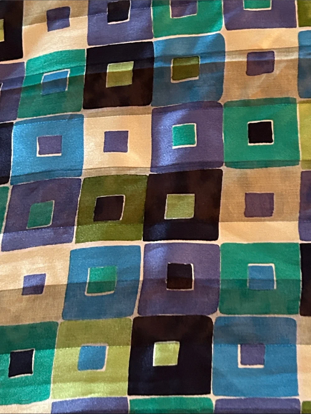 Silk Square Scarf in Blue, Green & Black